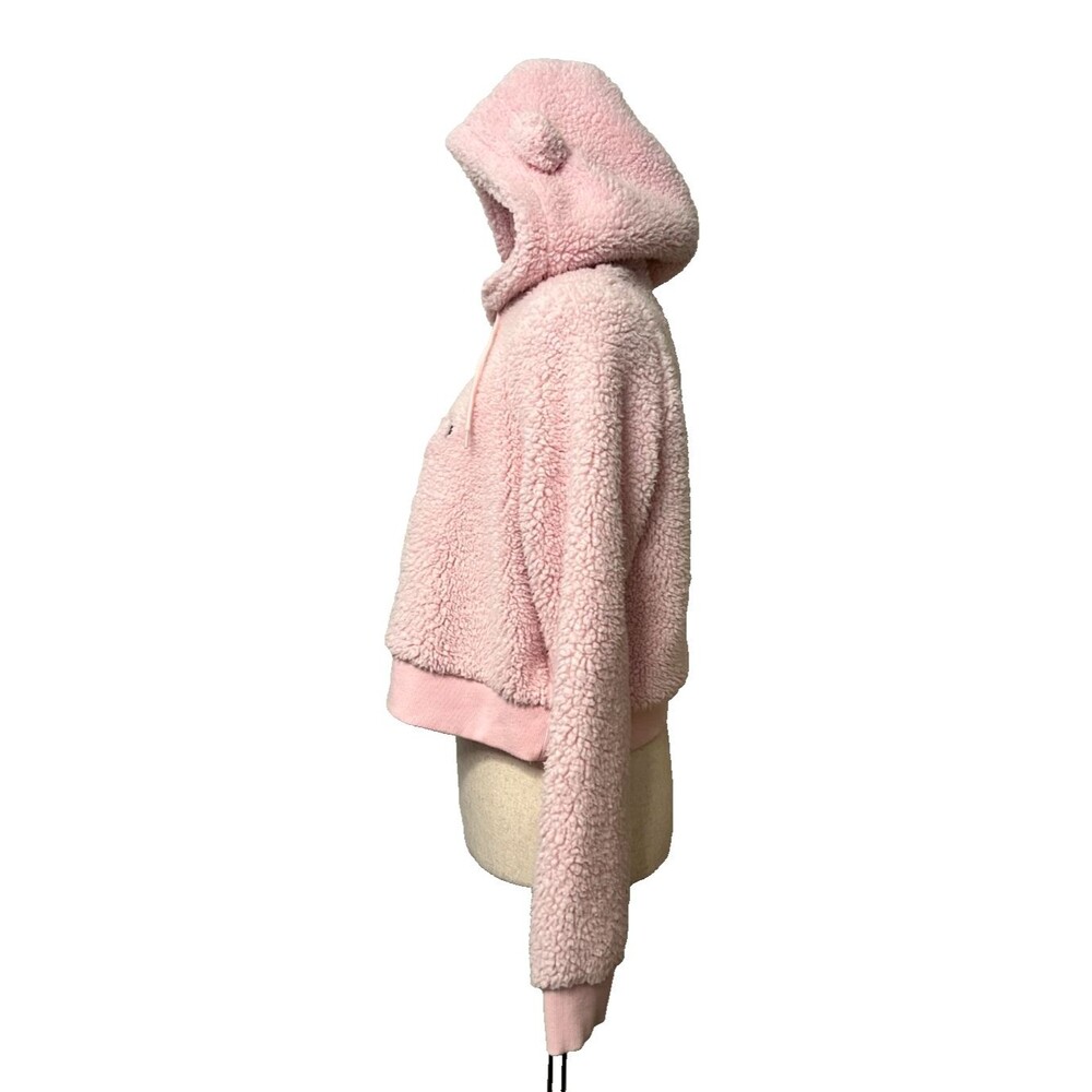 Care Bears Women's M Pink Sherpa Cropped Hoodie Sweatshirt Teddy Fleece Heart - Picture 2 of 8